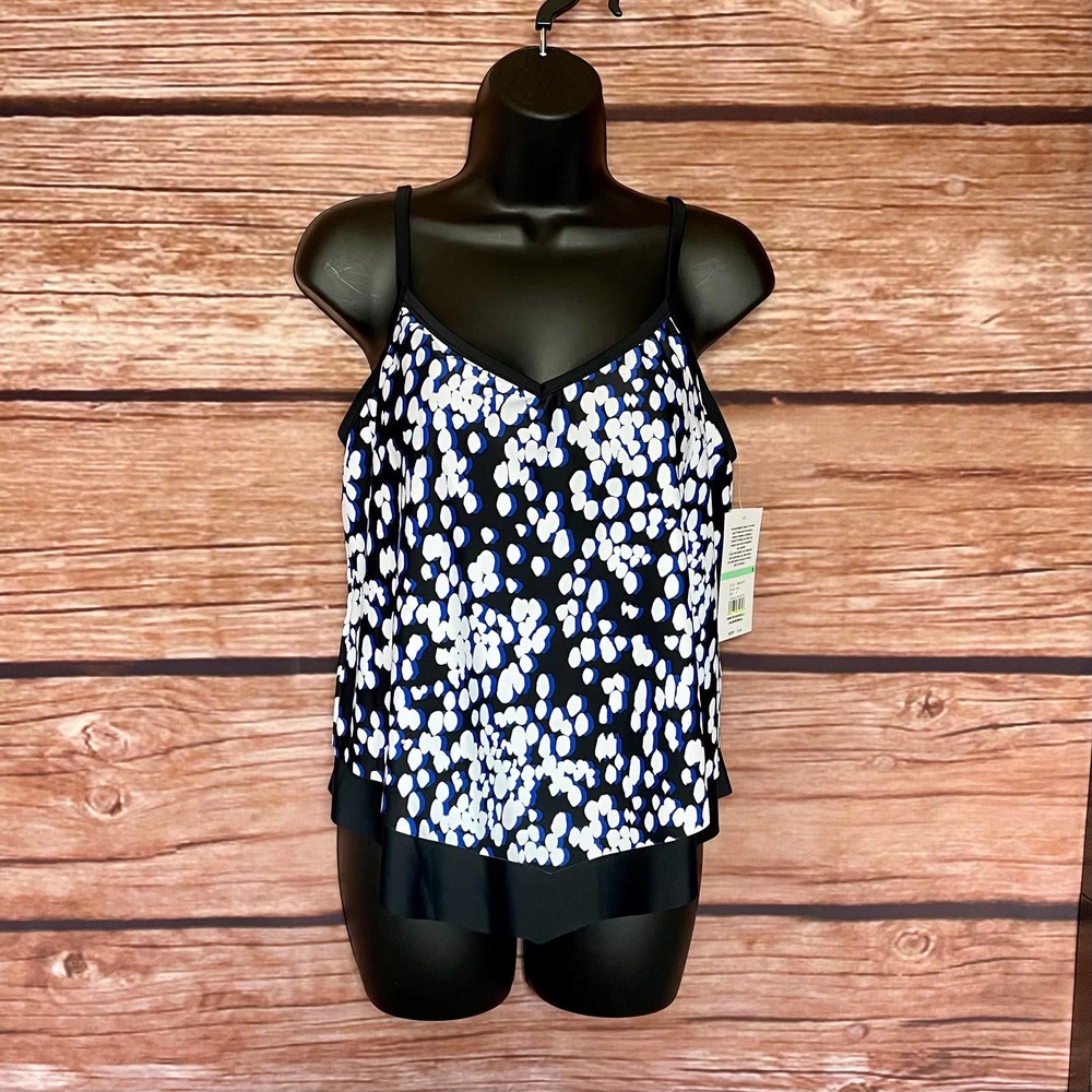 Tankini 8 Maxine of Hollywood Lycra Xtra Life Black Blue White Swim Top Swimsuit